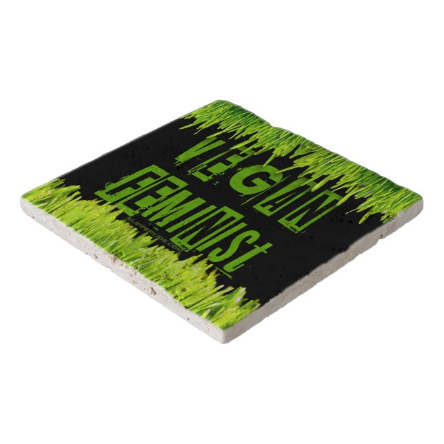 SlipperyJoe's Vegan feminist grass word block lett Trivet (Corner)