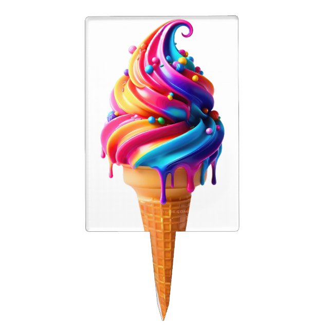 SlipperyJoe's vibrant ice cream cone food classic  Cake Topper (Front)
