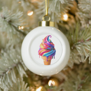 SlipperyJoe's vibrant ice cream cone food classic Ceramic Ball Christmas Ornament