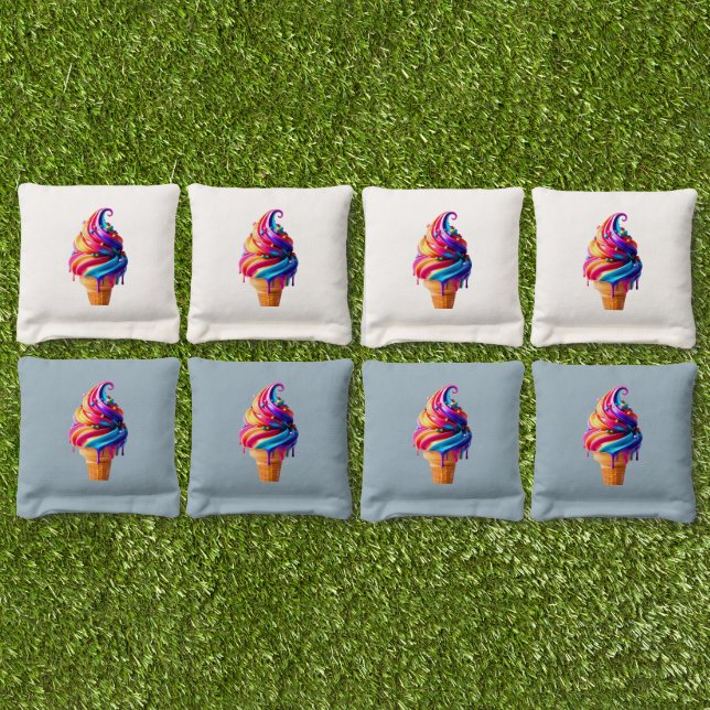 SlipperyJoe's vibrant ice cream cone food classic  Cornhole Bags (Set)