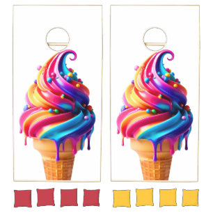 SlipperyJoe's vibrant ice cream cone food classic Cornhole Set