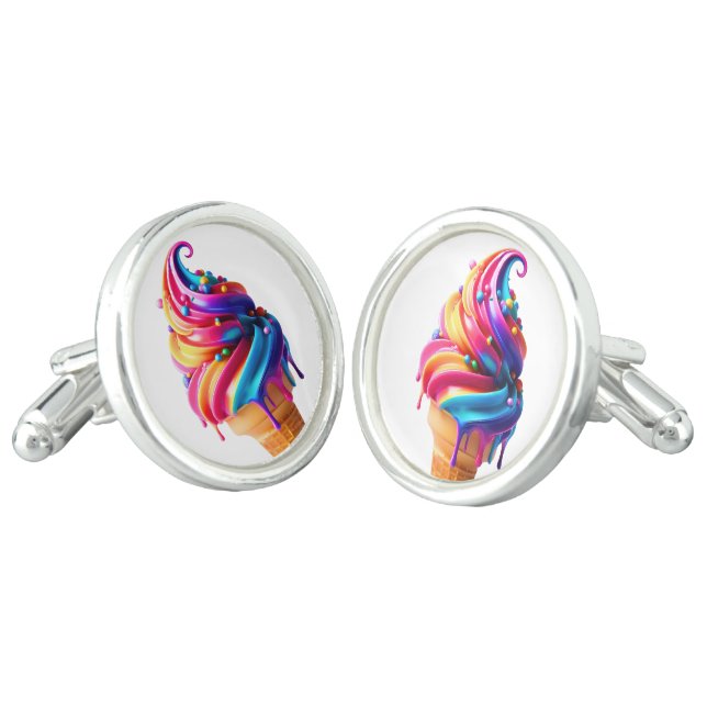 SlipperyJoe's vibrant ice cream cone food classic  Cufflinks (Angled)