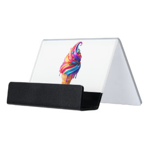 SlipperyJoe's vibrant ice cream cone food classic Desk Business Card Holder