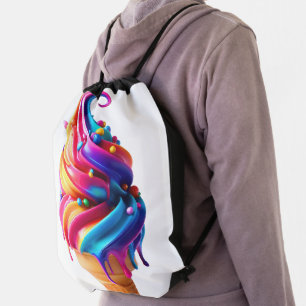 SlipperyJoe's vibrant ice cream cone food classic Drawstring Bag