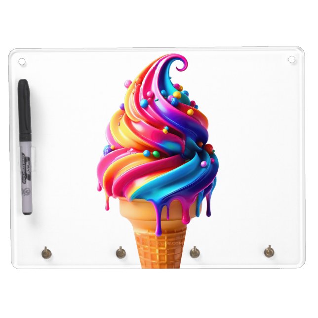 SlipperyJoe's vibrant ice cream cone food classic  Dry Erase Board With Keychain Holder (Front)