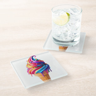 SlipperyJoe's vibrant ice cream cone food classic  Glass Coaster