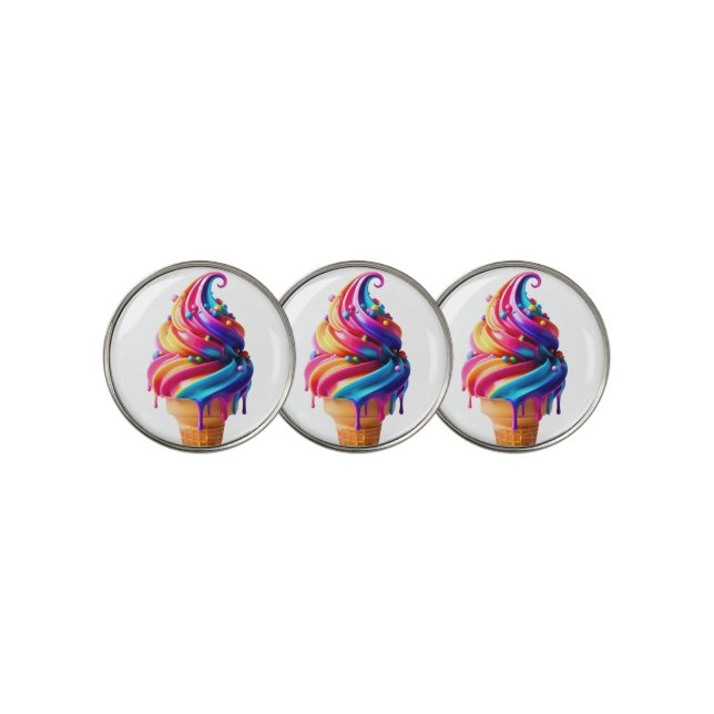 SlipperyJoe's vibrant ice cream cone food classic  Golf Ball Marker (3 Up)