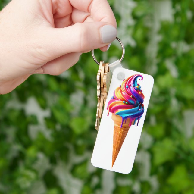 SlipperyJoe's vibrant ice cream cone food classic  Keychain (Hand)