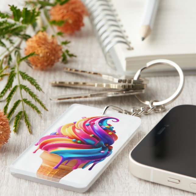 SlipperyJoe's vibrant ice cream cone food classic  Keychain (Front Right)