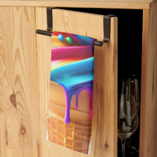 SlipperyJoe's vibrant ice cream cone food classic Kitchen Towel