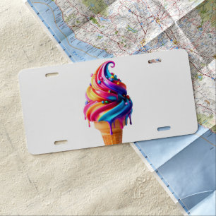 SlipperyJoe's vibrant ice cream cone food classic  License Plate
