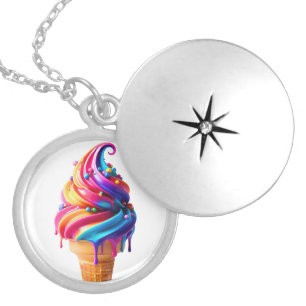 SlipperyJoe's vibrant ice cream cone food classic Locket Necklace