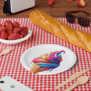 SlipperyJoe's vibrant ice cream cone food classic  Paper Plates
