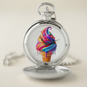 SlipperyJoe's vibrant ice cream cone food classic Pocket Watch