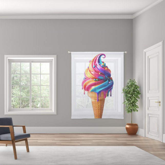 SlipperyJoe's vibrant ice cream cone food classic  Sheer Curtains (Wide)