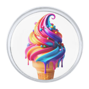 SlipperyJoe's vibrant ice cream cone food classic Silver Finish Lapel Pin