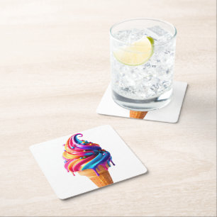 SlipperyJoe's vibrant ice cream cone food classic  Square Paper Coaster
