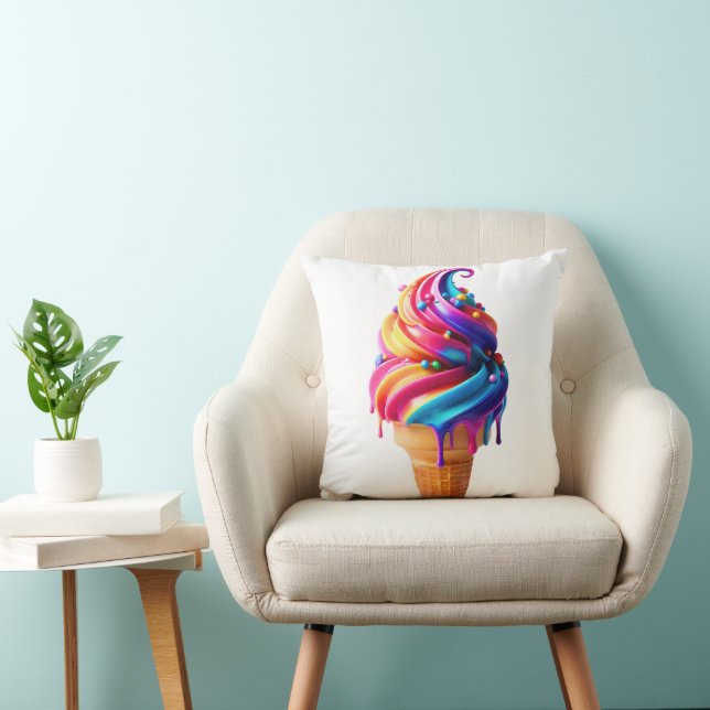 SlipperyJoe's vibrant ice cream cone food classic  Throw Pillow (Chair)