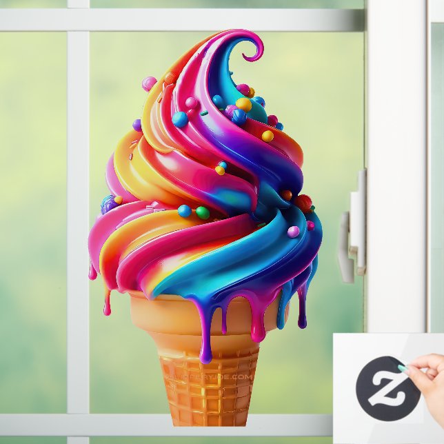SlipperyJoe's vibrant ice cream cone food classic  Window Cling (Home)