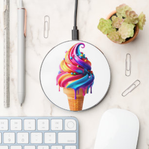 SlipperyJoe's vibrant ice cream cone food classic Wireless Charger