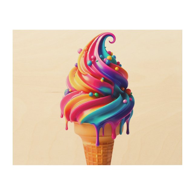 SlipperyJoe's vibrant ice cream cone food classic  Wood Wall Art (Front)