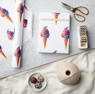 SlipperyJoe's vibrant ice cream cone food classic Wrapping Paper
