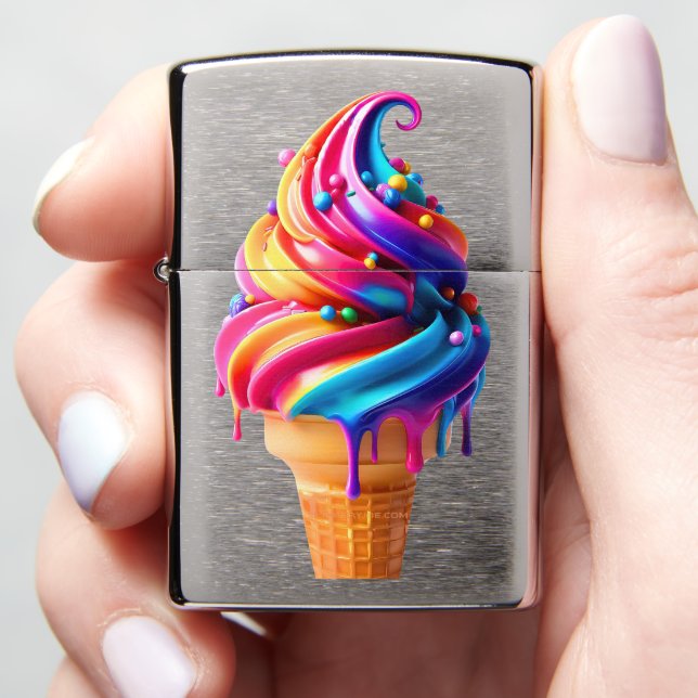 SlipperyJoe's vibrant ice cream cone food classic  Zippo Lighter (In Hand)