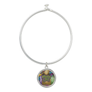 SlipperyJoe's vibrant Mardi Gras graphic classic C Bangle Bracelet