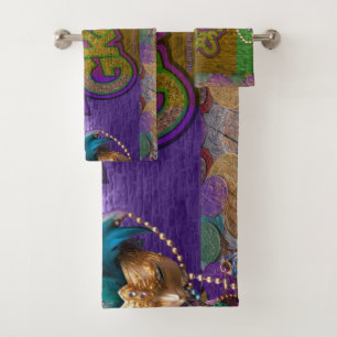 SlipperyJoe's vibrant Mardi Gras graphic classic C Bath Towel Set