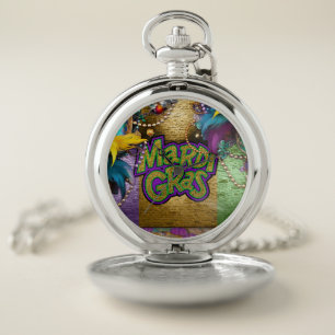 SlipperyJoe's vibrant Mardi Gras graphic classic C Pocket Watch