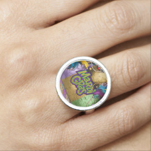 SlipperyJoe's vibrant Mardi Gras graphic classic C Ring