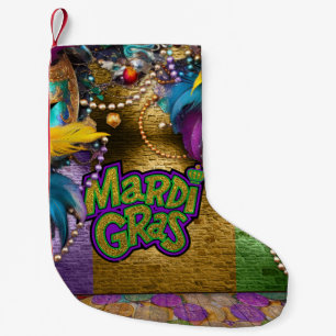SlipperyJoe's vibrant Mardi Gras graphic classic C Small Christmas Stocking