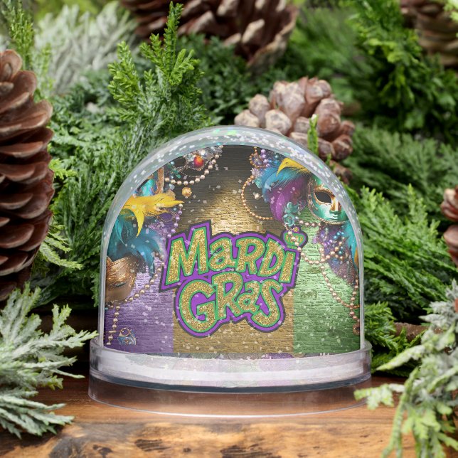 SlipperyJoe's vibrant Mardi Gras graphic classic C Snow Globe (Winter)