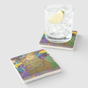 SlipperyJoe's vibrant Mardi Gras graphic classic C Stone Coaster