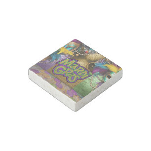 SlipperyJoe's vibrant Mardi Gras graphic classic C Stone Magnet