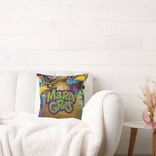 SlipperyJoe's vibrant Mardi Gras graphic classic C Throw Pillow