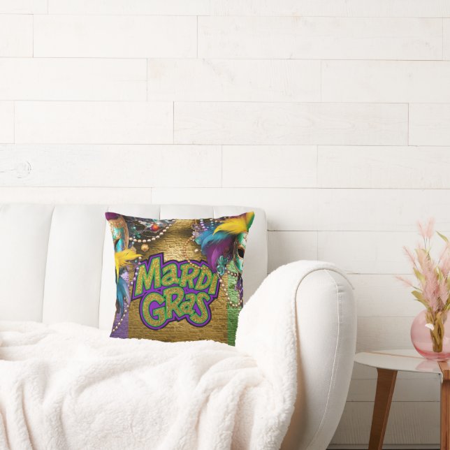 SlipperyJoe's vibrant Mardi Gras graphic classic C Throw Pillow (Couch)