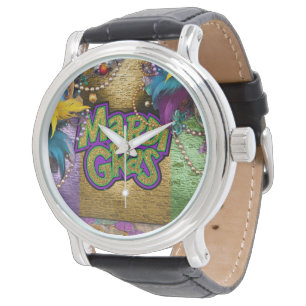 SlipperyJoe's vibrant Mardi Gras graphic classic C Watch