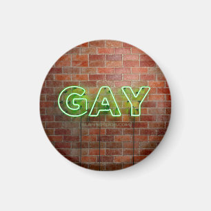 SlipperyJoe's vibrant neon gay sign green bricks w Magnet