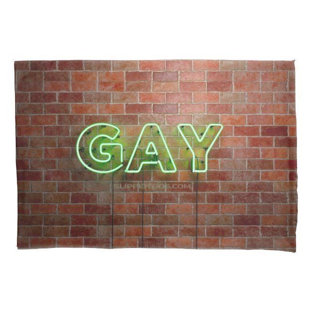 SlipperyJoe's vibrant neon gay sign green bricks w Pillow Case (Front)