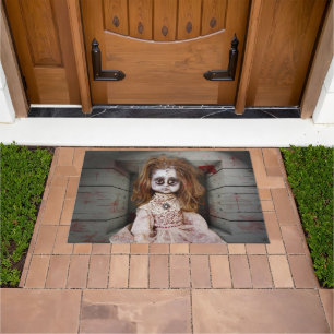 SlipperyJoe's vintage haunted porcelain doll creep Doormat