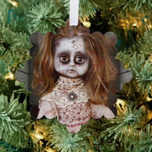 SlipperyJoe's vintage haunted porcelain doll creep Ornament Card