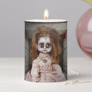 SlipperyJoe's vintage haunted porcelain doll creep Pillar Candle