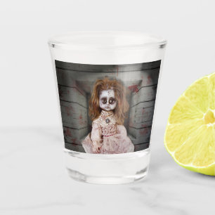 SlipperyJoe's vintage haunted porcelain doll creep Shot Glass