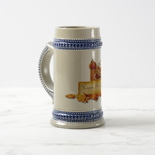 SlipperyJoe's warm festive Thanksgiving vibe rusti Beer Stein (Front Left)