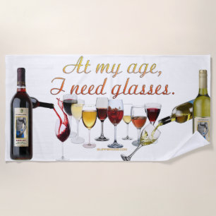 SlipperyJoe's wine drinkware cheeky pun red white  Beach Towel