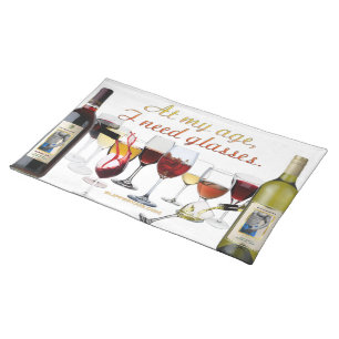 SlipperyJoe's wine drinkware cheeky pun red white  Cloth Placemat