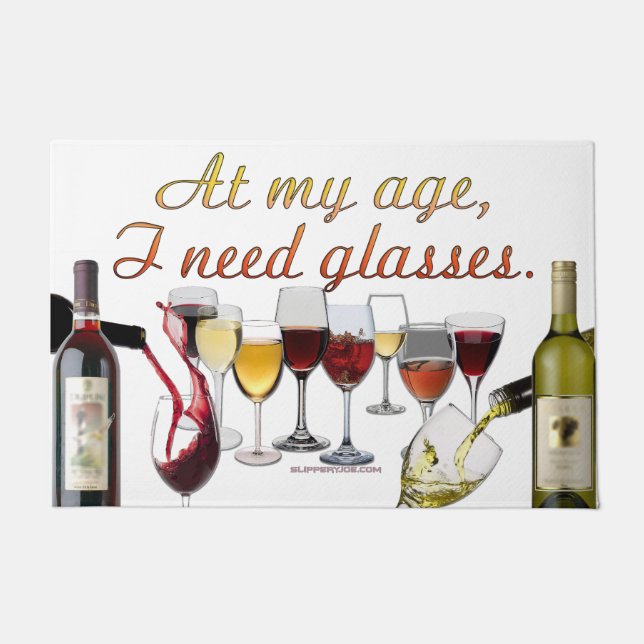 SlipperyJoe's wine drinkware cheeky pun red white  Doormat (Front)
