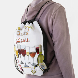 SlipperyJoe's wine drinkware cheeky pun red white Drawstring Bag