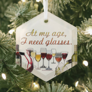 SlipperyJoe's wine drinkware cheeky pun red white  Glass Ornament